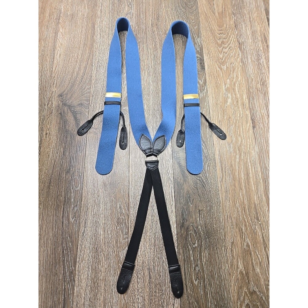 Albert Thurston Men's Suspenders Blue Velvet Felted Leather Brass England
